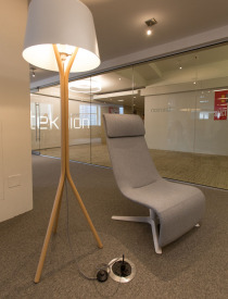 Teknion Zones Solo Lounge Chair and Wood Floor Lamp