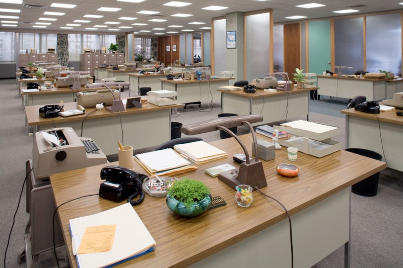 open cubes shown from the Sterling Cooper office from Season One of Mad Men