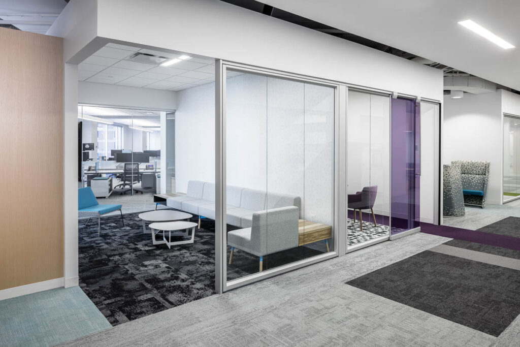 meeting areas separated by demountable architectural glass walls