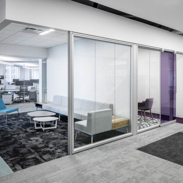 meeting areas separated by demountable architectural glass walls