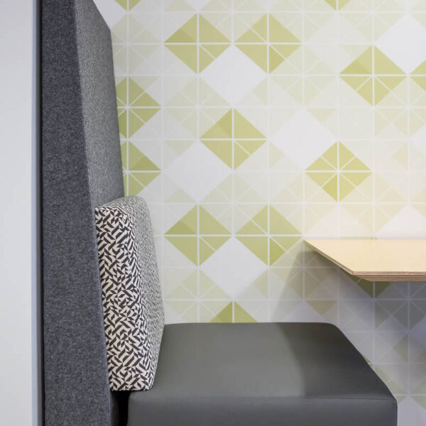 close up of booth showing different upholstery styler