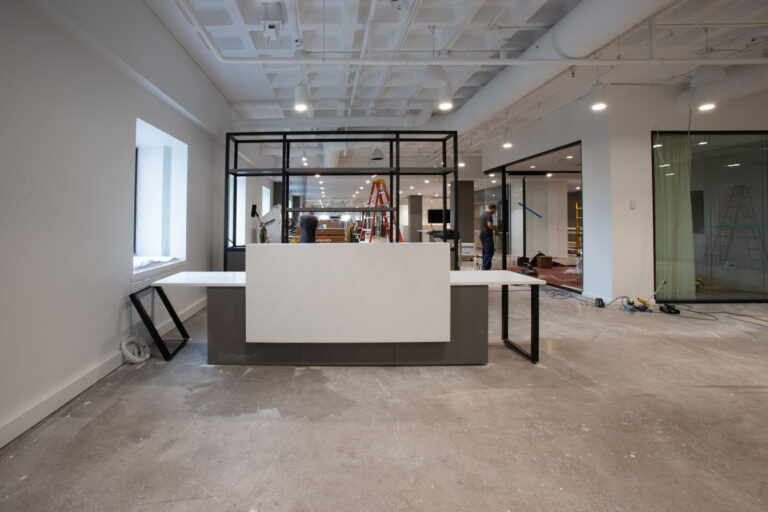 Showroom entrance after construction but before decorations are installed