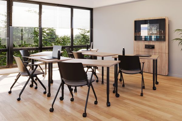 iSpace-Environments-Hybrid-Meeting-Furniture-Teknion-Media-Wall-with-Training-Tables